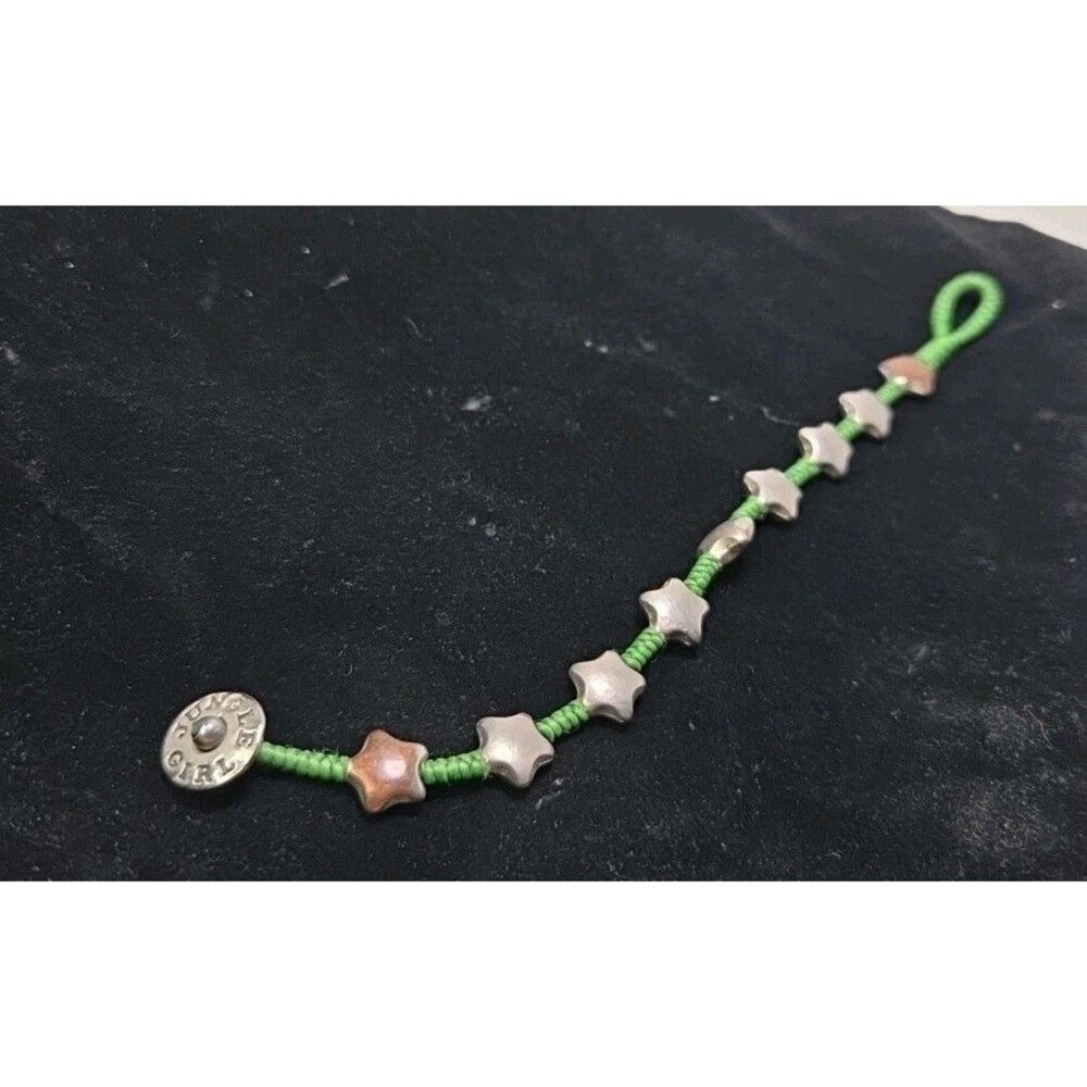 Jungle Girl 6" Green Thread Bracelet With Silver tone Stars